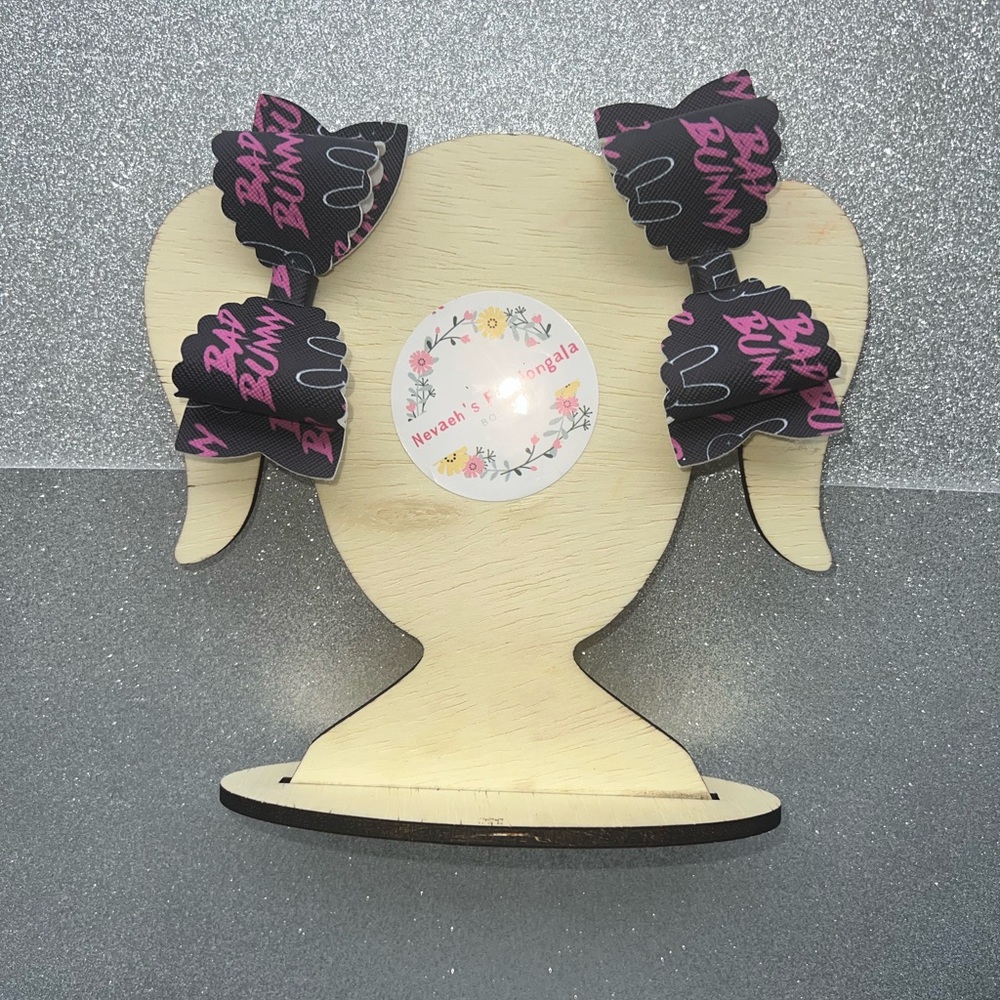 Bad bunny faux leather hair bows with metal alligator clips